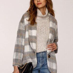 Heartloom Gray and White Plaid Teddy Jacket